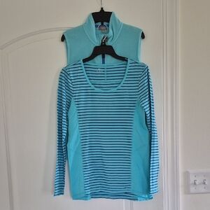 Talbots Blue Striped Long Sleeve Top and Vest Set